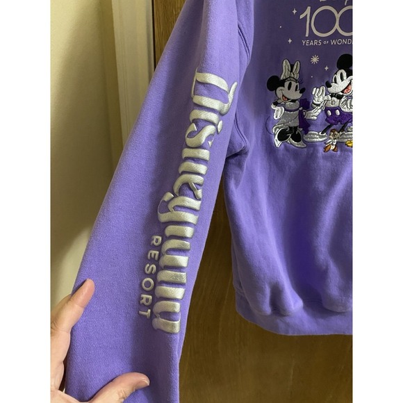 Disneyland 100 Years Of Wonder Purple Embroidered Hoodie Size S Mickey Mouse - Picture 11 of 16